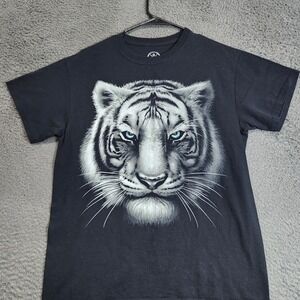 White Tiger Face Mens Graphic T Shirt Black DOM Print Short Sleeve Size M